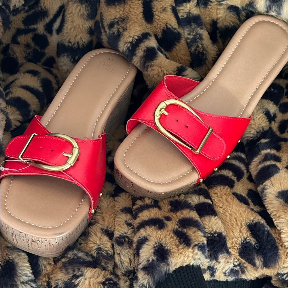 Red Sandals with Gold Buckle